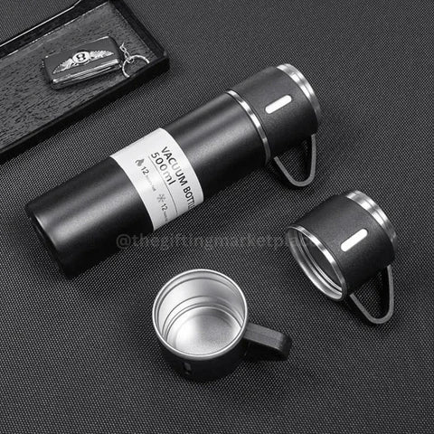 Steel Vacuum Flask Set with 3 Steel Cups Combo - Best for Gifting